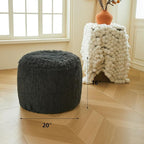 XeGe Fluffy Faux Fur Inflatable Pouf Ottoman, Cozy Shaggy Fuzzy Foot Stool, Furry Foot Rest Floor Pouf Anti-Slip, Foldable Round Ottoman Cushion for Living Room Bedroom Patio Dorm Desk, Dark Grey