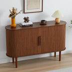 53''Sideboard Buffer Cabinet with Fluted Slide Doors, Modern Credenza Storage Cabinet, Tambour Bar Console Table for Living Dining Room Kitchen Hallway Entryway, Walnut