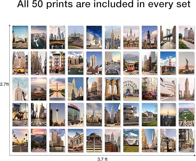 Y2K BOO Urban Wall Collage Kit - 50 Aesthetic Posters Featuring Famous American Cities & Landmarks, Trendy 4"x6" Prints for Teen Bedroom, Dorm Room & Apartment Wall Decor