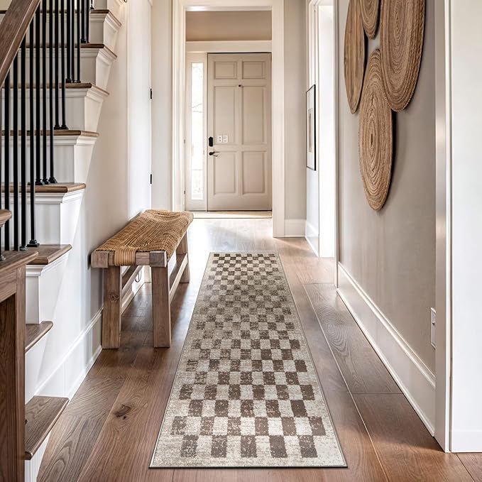 Rugshop Beige Checkered Area Rug – Textured Grid Pattern Carpet for Living Room, Bedroom, or Office – Neutral Contemporary Soft Floor Décor 2' 3" x 12' Runner Beige