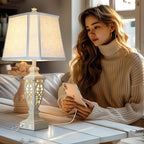 28.5" Lamps for Living Room - Table Lamps Set of 2 with Night Light,Bedside Lamp with White Linen Cut Corner Shade - for Bedroom Room and Nightstand with USB A+C Ports- for Office Hotel(Bulb Included)