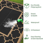 GENIMO 5' x 8' Outdoor Rug Waterproof for Patio Decor, Foldable Reversible Plastic Straw Area Rugs Mat for Camper, Outside Carpet for Rv, Deck, Porch, Picnic, Beach, Balcony, Black & Brown