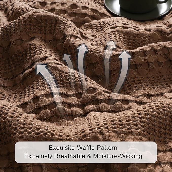 PHF Cooling Waffle Blanket King Size, Lightweight 60% Viscose from Bamboo & 40% Cotton. Breathable Blanket for Hot Sleepers, Soft and Luxury for Bed Couch and Sofa, 104"x90", Cocoa Brown