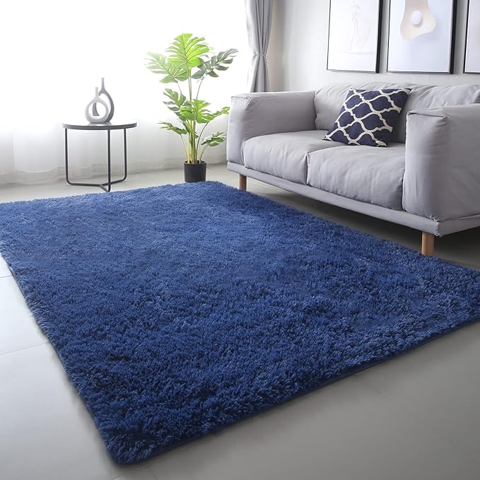 Area Rug 7x10 Living Room: Blue Area Rugs 7X 10 Carpets for Living Room - Shag Area Rug Modern Indoor Soft Shaggy Fuzzy Floor Carpet for Bedroom (Blue/7x10 Feet)