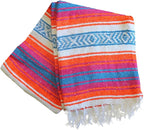 Del Mex Classic Mexican Blanket, Large Authentic Woven Falsa Throw (70"x50"), Artisan Southwest Décor for Beach, Yoga, Outdoors (Orange/Pink/Blue)