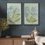 SIGNFORD Framed Canvas Print Wall Art Set Soft Hydrangea Pair Light Blue Florals with Green Leaves Illustration Modern Art Decorative Nordic Nature for Living Room, Bedroom, Office - 16"x24"x2 Black
