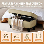 Ottoman Rectangular Storage Ottoman Bench, Flannel Footrest Stool Footstool with Lid for Living Room, Bedroom, Entryway, Light Brown, 28.5"x19"x17.5"