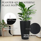 2Pack 22" High Modern Plant Pots Planter-Self-Watering Indoor/Outdoor Planting with Drain Holes, Water Level Monitor, Inner Bucket for Front Porch Patio, Black Rattan Conical