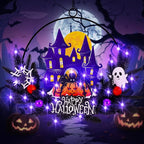 Lighted Halloween Wreaths for Front Door, Welcome Metal Wooden Door Wreath Decor Hanging Sign, 30 LED Lighted Wall Decor Battery Operated for Halloween Indoor Outdoor (Spider)