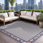 Beverly Rug Outdoor Rug 6x9 Modern Bordered Area Rugs for Indoor and Outdoor Patio Easy to Clean Non Shedding Living Room Porch Garden Washable Outside Carpet (6 x 9 Gray)