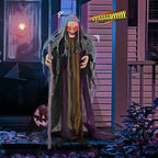 AW Animated Halloween Decorations,Scary Witch with Crutch,5.3FT Life Size Standing Clown,Motion/Sound Activated LED Eyes Creepy Sound,Haunted House Props Party Outdoor Indoor Lawn Yard Patio 2025