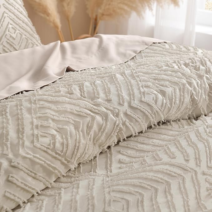 Andency Oversized King Comforter 128''x120'', 3 Pieces Oatmeal Boho Bedding Set & Collections, All Season Soft Farmhouse Tufted Fluffy Bed Set (1 Comforter, 2 Pillowcases)