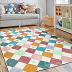 jinchan Area Rug 3x5 Kids Washable Indoor Floor Cover Non-Slip Modern Soft Rug Elementary School Classroom Colorful Diamond Carpet for Nursery Playroom Daycare Bedroom Living Room Confetti on Cream