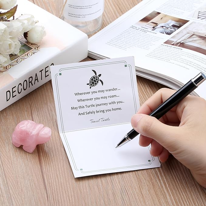 QINJIEJIE Rose Quartz Crystal Travel Turtle Figurines Healing Crystals Best Travel Gifts for Women Men Travelers Sea Turtle Lovers Office Desk Decor Good Luck Gifts for Traveling Abroad