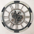 DORBOKER 30" Large Wall Clock Moving Gears,Oversized Industrial Rustic Farmhouse Clocks for Living Room Decor Office Home, Solid Wood Retro Metal HD Tempered Glass Cover,Desert Beige