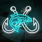 LISIGNVE Crossed Fish Hooks Neon Sign Fishing Led Neon Light for Wall Decor Fish On Light up Sign for Fishing Gear Store Yacht Gift for Father Boy(16.5 * 12.6 In)