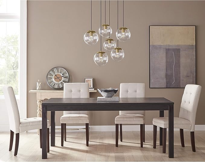 Linea di Liara Sferra Modern Large Glass Pendant Light Kitchen Island Brass Pendant Lighting Clear Glass Globe Pendant Light Mid Century Hanging Light Fixture, LED Bulb Included, UL Listed