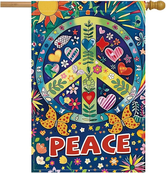 Peace Garden Flag Butterfly Flowers Art Garden Yard Flags Double Sided Colorful Farmhouse Holiday Decorative Yard Flag, Porch Outdoor Decoration Sign Banner (28X40INCH)