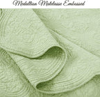 Cozy Line Home Fashions 100% Cotton Medallion Matelasse Embossed Bedding Quilt Set, Reversible Lightweight Bedspread, Coverlet for All Season (Blantyre - Green, Twin - 2 Piece)