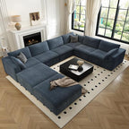 157.5" Cloud Couch Oversized Modular Sectional Sofa for Living Room,Modern Sofa with Deep Seat，8 Seater Boneless Couch with 2 Ottoman,Comfy Upholstered Couches for Apartment, Studio, Office,Blue