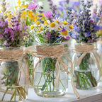 Vintage Glass Flower Vase，12 Pack Farmhouse Transparent White Glass Centerpiece Vases Mason Jars for Weddings, Parties & Home Decor Bulk (12, Transparent)