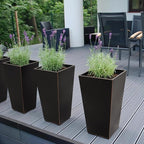 Metallic Taper Planter, 26 Inch Tall Tapered Planter for Front Porch, Patio, Deck, Garden Indoor/Outdoor Tree Planters, Set of 2 Black with Copper Hand Brushed Rim