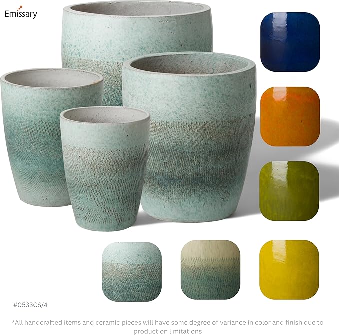 Emissary Home and Garden Bullet 11.5 in. Coastal Splash Ceramic Round Planter (11.5 in. L x 11.5 in. W x 14 in. H) with Drainage Hole