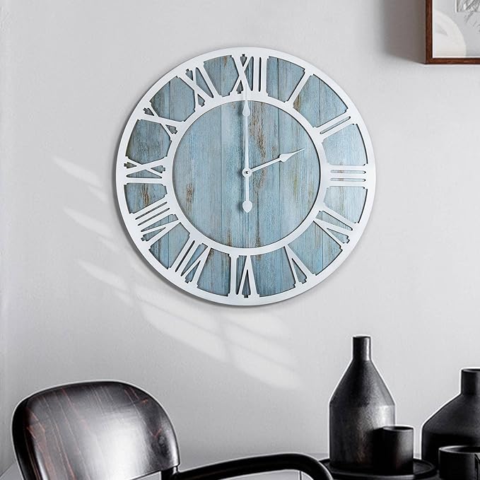 1st owned Wall Clocks for Living Room Decor,16" Vintage,Round Silent Non Ticking,Black Metal,Modern Wood Clocks for Home Bedroom,Kitchen,Garden,Office,Cafe,Modern Wall Decoration -Roman Numerals