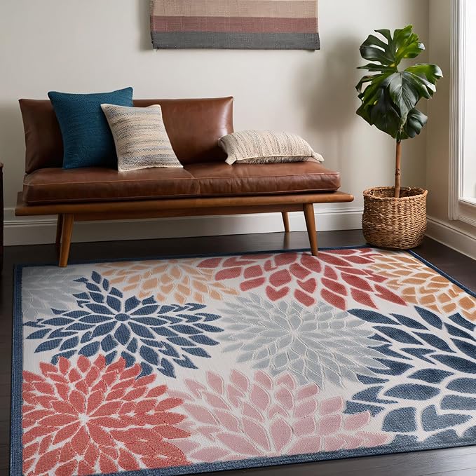 Beverly Rug Outdoor Rug 10x14 Large Modern Floral Tropical Area Rugs for Indoor and Outdoor Patio Easy to Clean Non Shedding Living Room Porch Garden Washable Outside Carpet (10 x 14 Multicolor)
