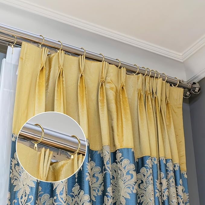 Hotop 60 Pieces 1.26 Inch Metal Drapery Curtain Rings Curtain Hanging Rings and 60 Pieces Metal Drapery Pin Hooks for Drapes Window Door Shower (Gold)