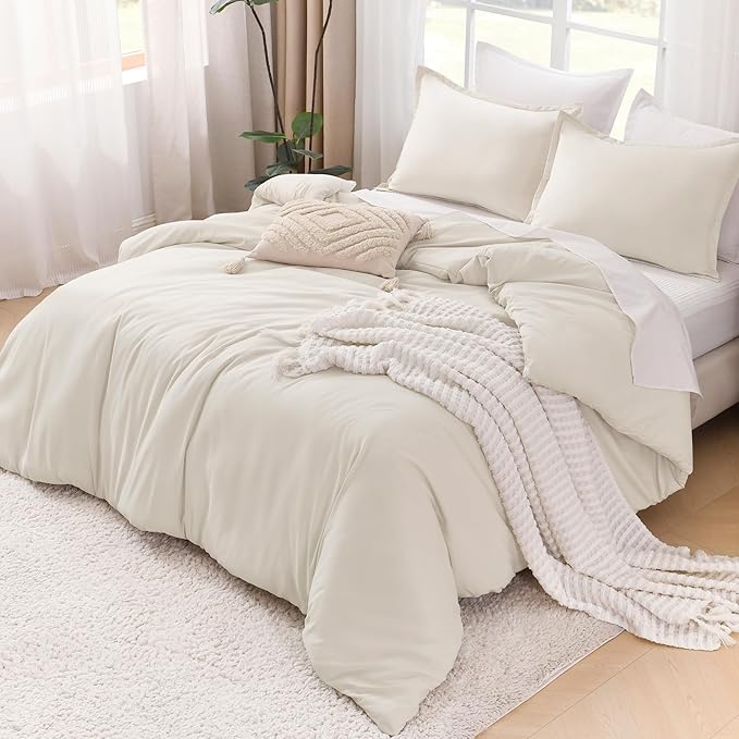 Litanika Full Size Comforter Sets Beige, 3 Pieces Lightweight Bedding Comforter Sets, Down Alternative Comforter Fluffy Bed Set Gift Choice