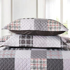 Travan Quilt Set 3-Piece Oversized Quilted Bedspread Coverlet Set Grey European British Grid Patchwork Bedding Set, King Size