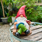 Drinking Coffee Faceless Garden Gnome Statue Decoration 7.1" Figurine Ornament for Indoor Outdoor Home Patio Yard Lawn