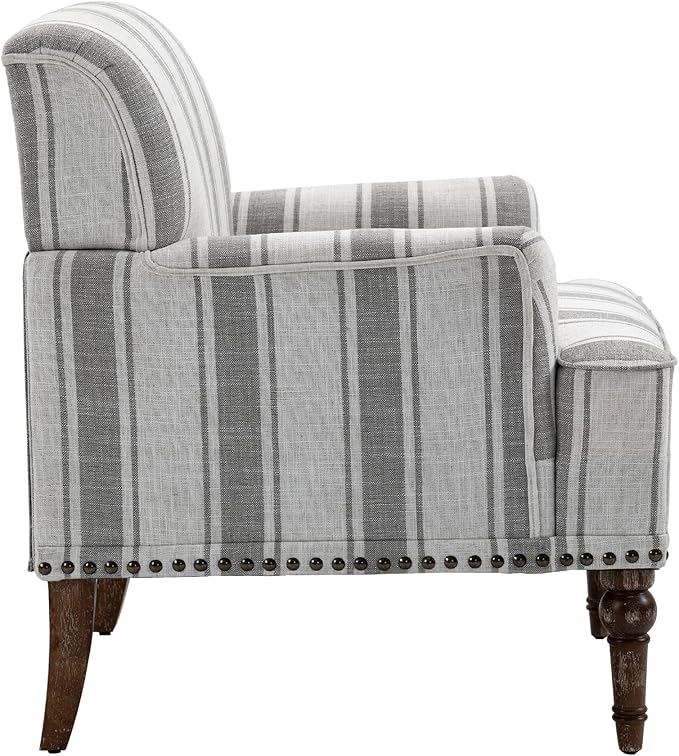 UIXE Stripe Accent Chair Arm Chair, Modern Nailhead Trim Club Armchair with Wood Legs, Comfy Living Room Single Sofa Reading Seat Bedroom Side Seating for Home Office, Gray