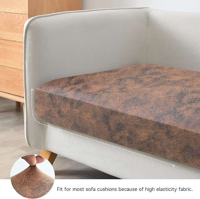 Yates Home PU Leather Couch Sofa Cushion Slipcover Elastic Chair RV Seat Covers Loveseat Sofa Furniture Protector Slip Cover for Seater Replacement Living Room(3 Pieces, Brown)