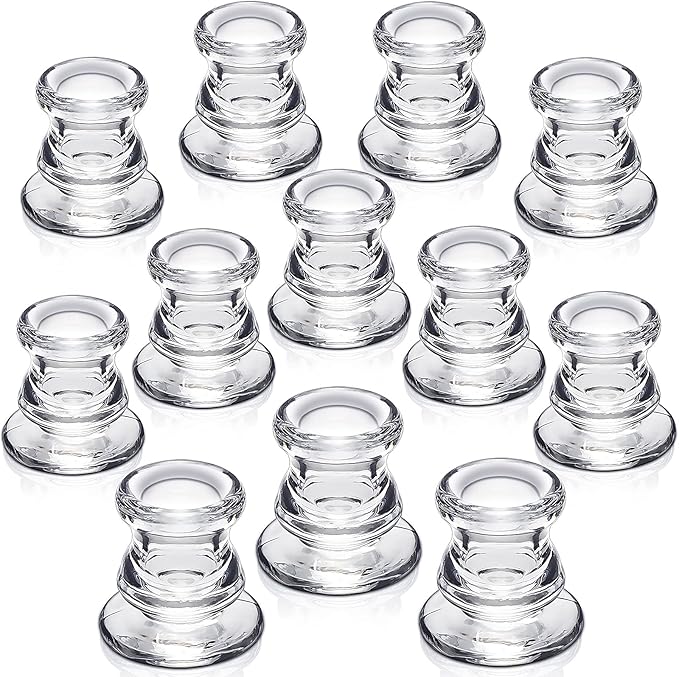 Candlestick Holders Bulk - 12PCS Taper Candle Holders for Table Centerpiece - Thick Glass Candle Holders for Wedding, Party and Festival Decoration