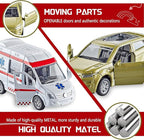 KIDAMI Die-cast Metal Toy Cars Set of 5, Openable Doors, Pull Back Cars Ambulance, Gift Pack for Kids (Official Car Ⅱ)