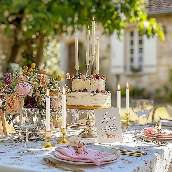 Vintage Brass Gold Taper Candle Holders, Set of 6, Metal Taper Candlestick Holder for Dinner Room Table Centerpiece, Wedding Reception, Festive,Mantel Decoration, Home Decor (Brass Gold, Set of 6)