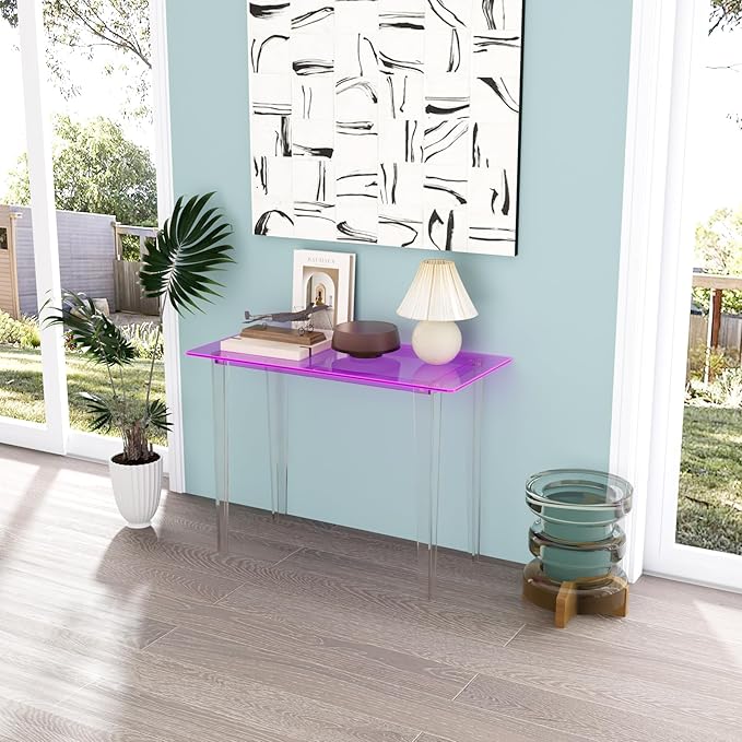 Acrylic Desk, Modern Study Table for HomeOffice-Extended Surface Multi-Purpose Console & EntrywayTable, Sturdy Lightweight Design（(42.5-inch, Pink)