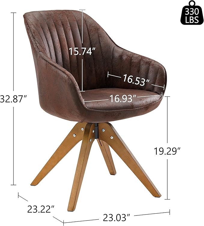 Art Leon Mid Century Modern Swivel Accent Chair with Beech Wood Legs, Desk Chair No Wheels, Armchair for Desk, Suede