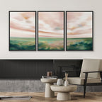 SIGNWIN Framed Canvas Print Wall Art Set Pastel Watercolor Pink Cloud Sky Green Countryside Hill Nature Wilderness Illustrations Modern Art Decorative Scenic Relax/Calm for Bedroom - 16"x24"x3 Black