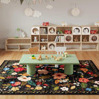 Area Rugs 9x12 Living Room Clearance Washable Boho Rug Non Slip Floral Vintage Low Pile Large Rug for Living Room, Bedroom, Farmhouse, Dining Room, Kids Playroom(Black)