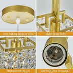 Modern Crystal Pendant Light Kitchen Island Farmhouse Lamp Adjustable Height Hanging Lighting Square Gold Chandelier Suitable for Kitchen Island Dining Room and Bedroom(1Pack)