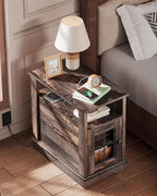 WLIVE Farmhouse End Table with Charging Station, Narrow Side Table for Living Room, Night Stand with Storage , Small Wooden Cabinet with USB Ports and Outlets for Bedroom, 23.62"D x 13.98"W x 23.7"H