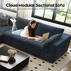 118" Cloud Couch Oversized Modular Sectional Sofa for Living Room,Modern Sofa with Deep Seat，V Shaped Boneless Couch,Comfy Upholstered Corduroy Couches for Apartment, Studio, Office,Bedroom，Blue