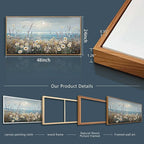 PHAOHUAXM Large Canvas Wall Decoration For Living Room Wall Art For Bedroom Office Decorations Blue Ocean Paintings Flowers Watercolour Wall Pictures Canvas Artworks Home Decor Wood Framed 24x48 In