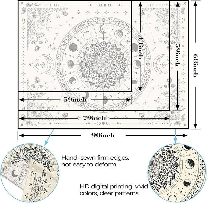 Lunerfex Mandala Moon Tapestry Boho Tapestry for Bedroom Black and White Tapestries Wall Hanging Living Room Wall Art and Home Decor 44x60