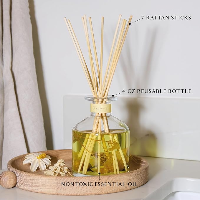 Benevolence LA Morning Ritual Reed Diffuser | Bergamot & Jasmine | Home Fragrance Diffuser for Bathroom | Long-Lasting Scent Sticks | Sun-Kissed Collection