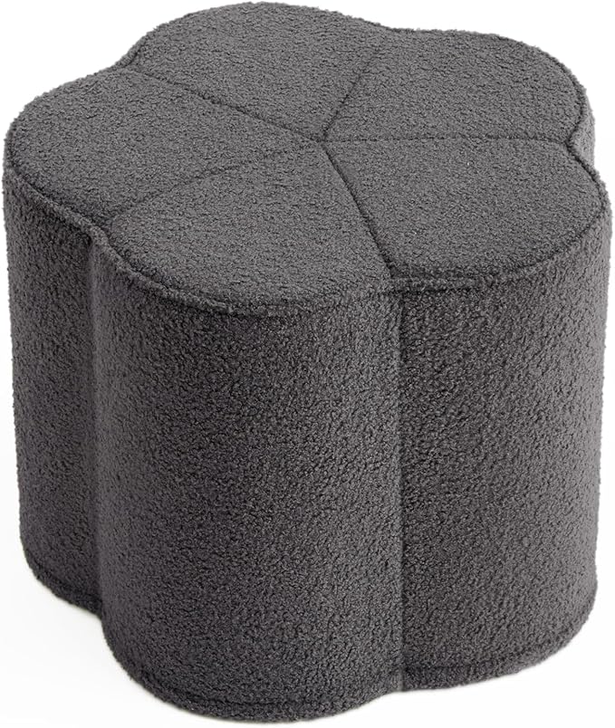 Blissful Diary Flower Pouf Ottoman, Comfy Floral Ottoman for Living Room, Bedroom, Kids Room, Charm Floor Pouf for Home Decor, Full Foam Filling Foot Rest for Couch, Dark Grey