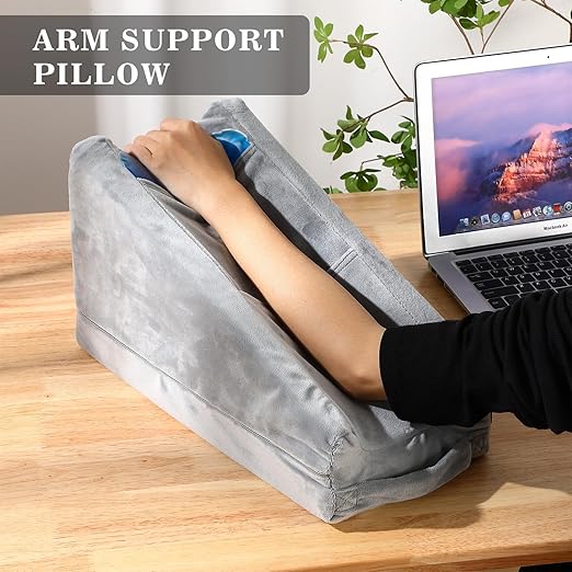 Buryeah Arm Pillow Arm Elevation Pillow with 2 Pockets, Soft Ergonomic Support Pillow for Elbow Arm Rest Wedge Pillow Broken Arm Gifts with High Density Foam for Recovery Sleeping Care(Gray)